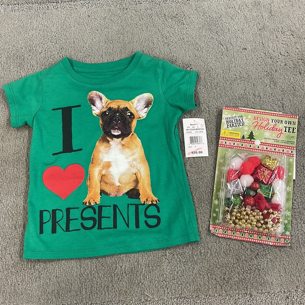 Kid’s DESIGN YOUR OWN HOLIDAY TEE Shirt I ❤️ PRESENTS Size 4